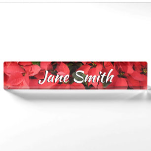 Porte-nom Pour Bureau Rouge Poinsettias II Noël Fête Florale