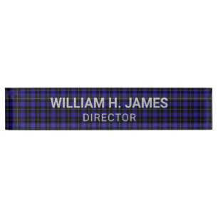 Porte-nom Pour Bureau Royal Blue Black Plaid