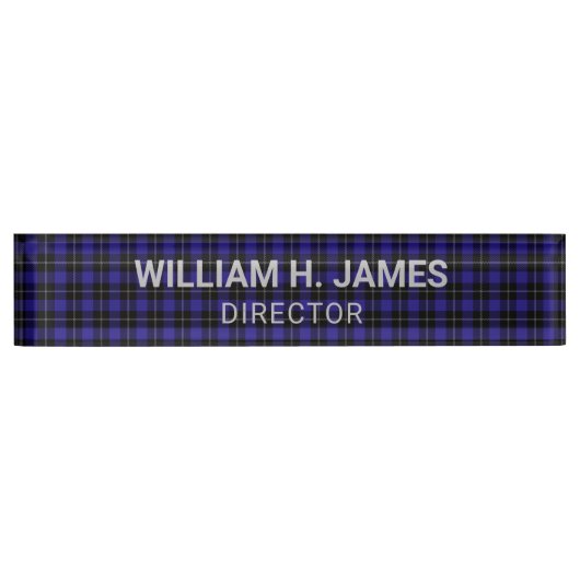 Porte-nom Pour Bureau Royal Blue Black Plaid (Devant)