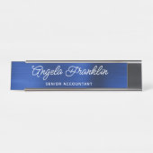 Porte-nom Pour Bureau Royal Navy Blue Faux Metallic Foil (Devant)