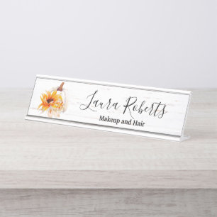 Porte-nom Pour Bureau Russe Boho Wood Citrouille de tournesol