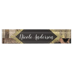 Porte-nom Pour Bureau Safari Chic Glamour Jungle Tendance Moderne