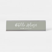 Porte-nom Pour Bureau Sage vert moderne minima élégant script (Devant)