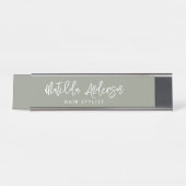 Porte-nom Pour Bureau Sage vert moderne minima élégant script (Devant)