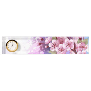 Porte-nom Pour Bureau Sakura rose sur la peinture Arrière - plan