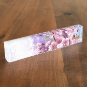 Porte-nom Pour Bureau Sakura rose sur la peinture Arrière - plan (Taille)