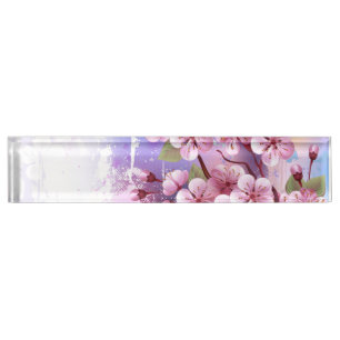 Porte-nom Pour Bureau Sakura rose sur la peinture Arrière - plan