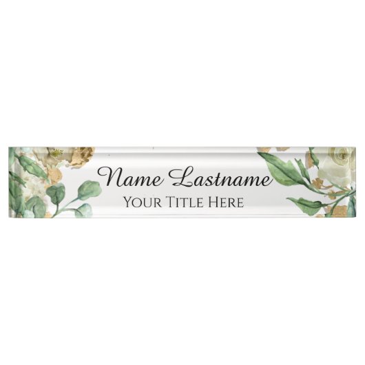 Porte-nom Pour Bureau Salon de beauté Artiste Rose Floral Mint Blanc (Devant)