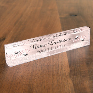 Porte-nom Pour Bureau Salon de beauté Artiste Rose Nails Lashes Maquill