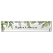 Porte-nom Pour Bureau Salon de feuillage vert aquarelle (Devant)