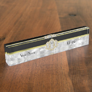 Porte-nom Pour Bureau Sandale du marbre et de l'or (blancs) de prophète
