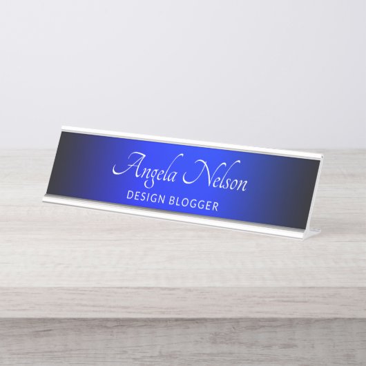 Porte-nom Pour Bureau Saphir bleu ombré à bord noir (Devant)
