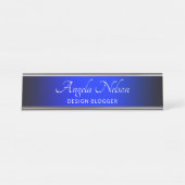 Porte-nom Pour Bureau Saphir bleu ombré à bord noir (Devant)