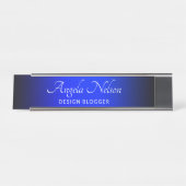 Porte-nom Pour Bureau Saphir bleu ombré à bord noir (Devant)