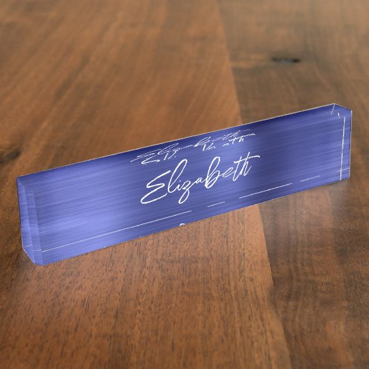 Porte-nom Pour Bureau Sapphire Blue Foil Moderne Bracelet Script (Taille)