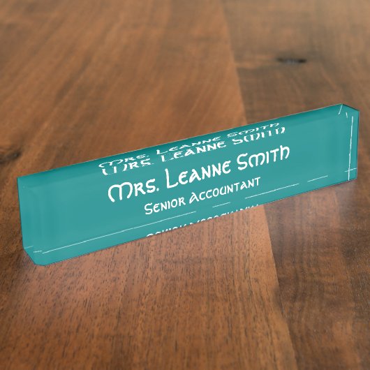 Porte-nom Pour Bureau Sarcelle et Blanc (Taille)