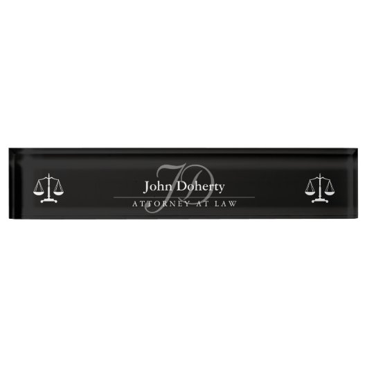 Porte-nom Pour Bureau Scales classiques de justice| Noir blanc (Devant)
