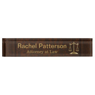 Porte-nom Pour Bureau Scales de justice Avocat Cuir Brown rustique