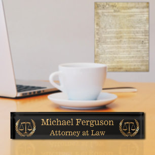 Porte-nom Pour Bureau Scales du procureur de la justice Noir et Or
