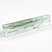 Porte-nom Pour Bureau Script Aquarelle Vert sauge Or