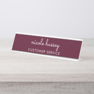 Porte-nom Pour Bureau Script Bourgogne | Monogramme moderne élégant