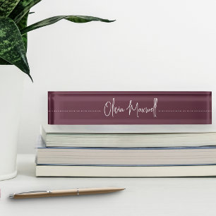 Porte-nom Pour Bureau Script Cursif À Croquis De Plum Bourgogne