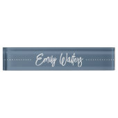 Porte-nom Pour Bureau Script Cursif En Bleu De Port (Devant)