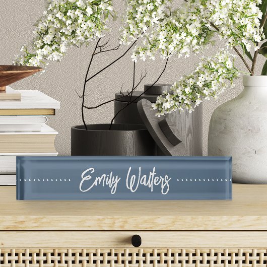 Porte-nom Pour Bureau Script Cursif En Bleu De Port
