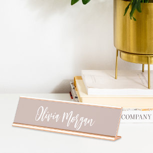 Porte-nom Pour Bureau Script cursif Pink Taupe