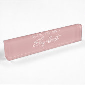 Porte-nom Pour Bureau Script de brosse moderne rose poussiéreux