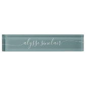 Porte-nom Pour Bureau Script de calligraphie élégante et Turquoise Dusty (Devant)