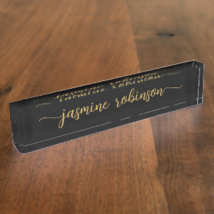 Porte-nom Pour Bureau Script de signature professionnelle en noir simple