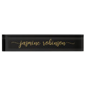 Porte-nom Pour Bureau Script de signature professionnelle en noir simple (Devant)