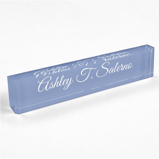 Porte-nom Pour Bureau Script d'écriture moderne Blue Grey