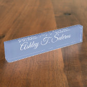 Porte-nom Pour Bureau Script d'écriture moderne Blue Grey (Taille)
