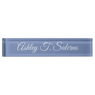 Porte-nom Pour Bureau Script d'écriture moderne Blue Grey