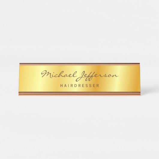 Porte-nom Pour Bureau Script d'écriture professionnelle couleur or (Devant)