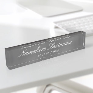 Porte-nom Pour Bureau Script élégant gris foncé Simple minimaliste moder