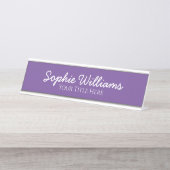 Porte-nom Pour Bureau Script Gras Polices blanches sur violet (Devant)