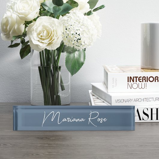 Porte-nom Pour Bureau Script manuscrit Harbour Blue Elegant