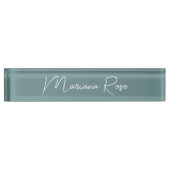 Porte-nom Pour Bureau Script manuscrit Turquoise foncé et élégant (Devant)