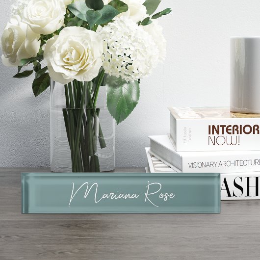 Porte-nom Pour Bureau Script manuscrit Turquoise foncé et élégant