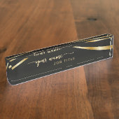 Porte-nom Pour Bureau Script Minimalist Black and Gold  (Taille)