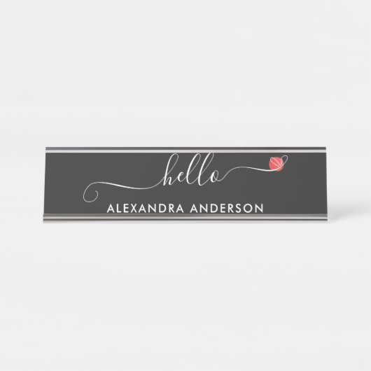 Porte-nom Pour Bureau Script moderne minimal Hello Coeur (Devant)