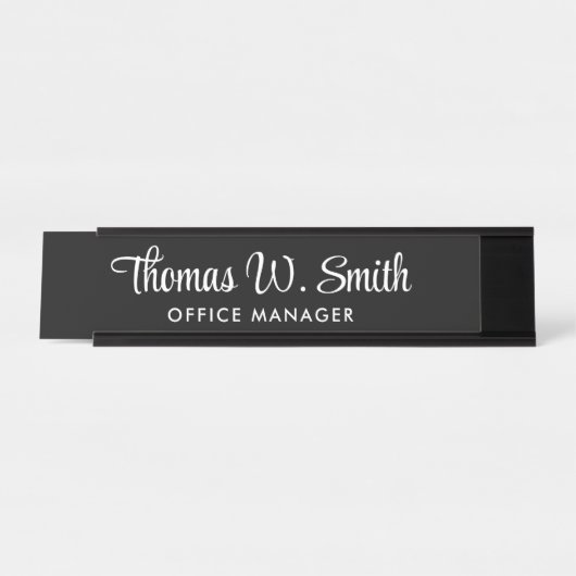 Porte-nom Pour Bureau Script moderne noir professionnel (Devant)