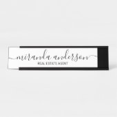Porte-nom Pour Bureau Script moderne professionnel noir et blanc (Devant)