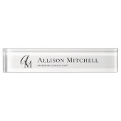 Porte-nom Pour Bureau Script Monogram Minimalist Elgeant Desk Nameplate (Devant)