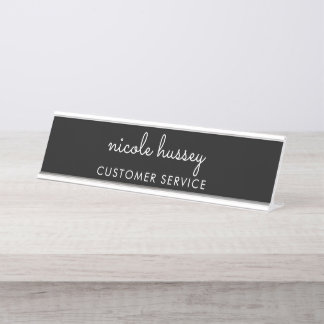 Porte-nom Pour Bureau Script noir | Monogramme élégant minimaliste moder