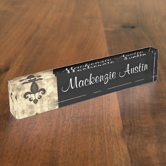 Porte-nom Pour Bureau Sepia Butterfleur | Tan Butterfly on Fleur de Lis (Taille)