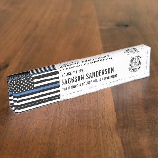 Porte-nom Pour Bureau Service de police des douanes Ligne bleue mince